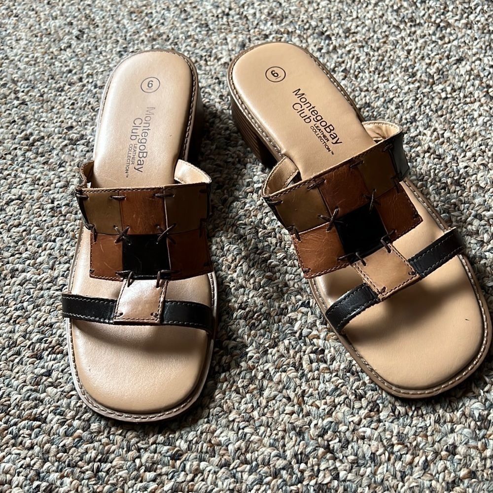 Montego Bay Club Leather Collection Patchwork Sandals - Size 6